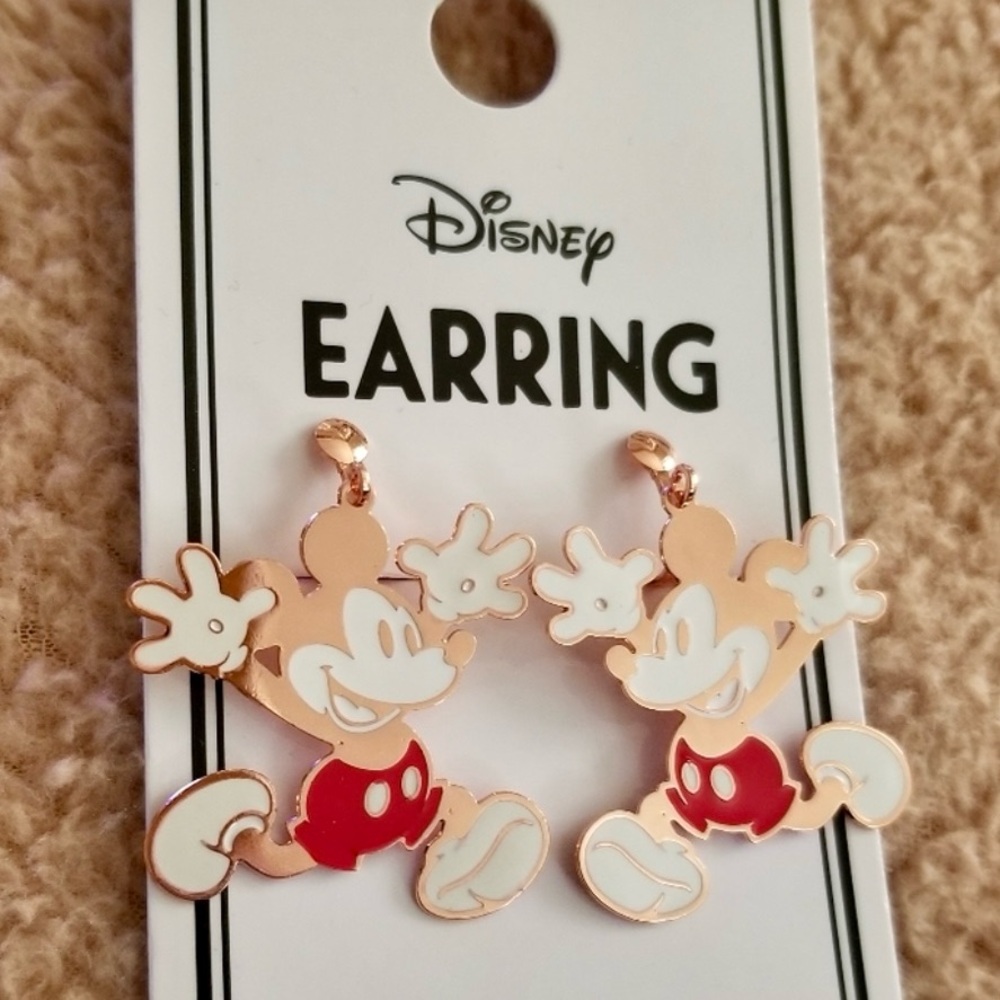 Disney Mickey Mouse Happy Pose Earrings NWT Clip On Gold Tone